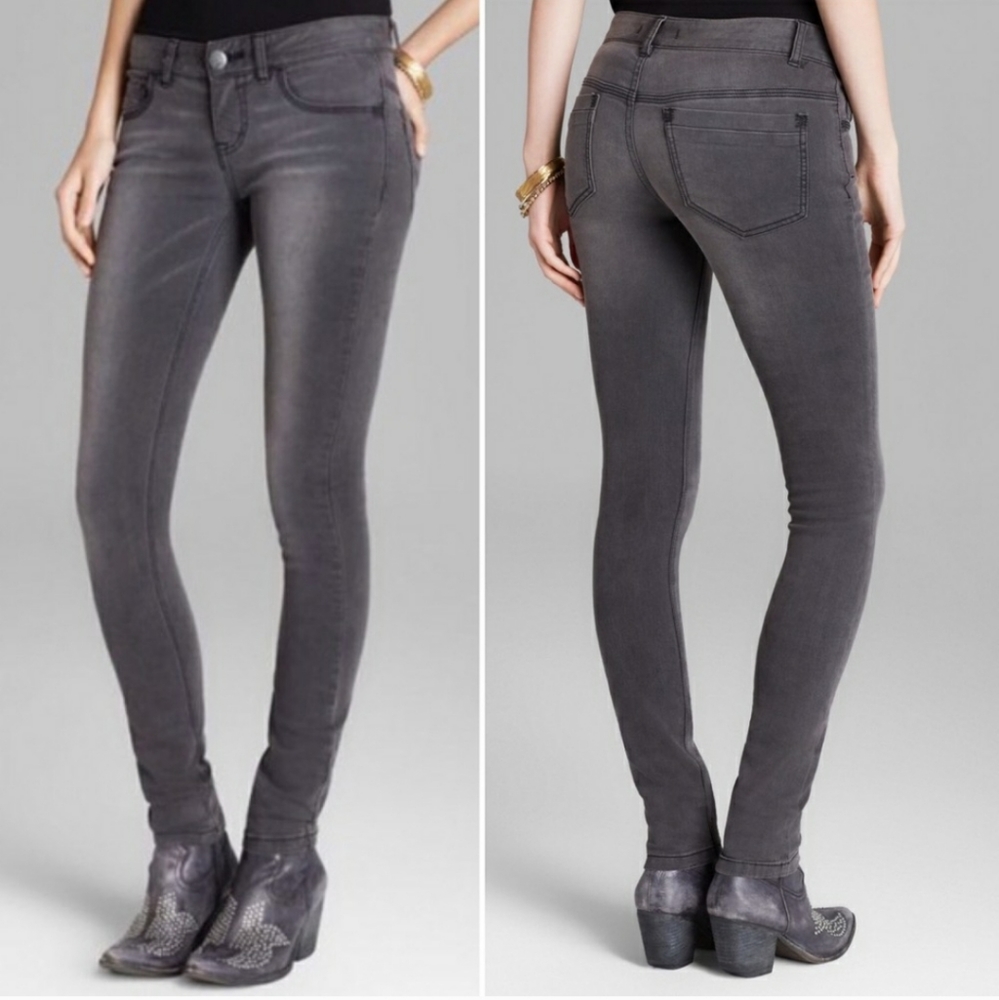 Free People FP Stretch Skinny Jeans Midrise Grunge Faded Black Gray Size 26